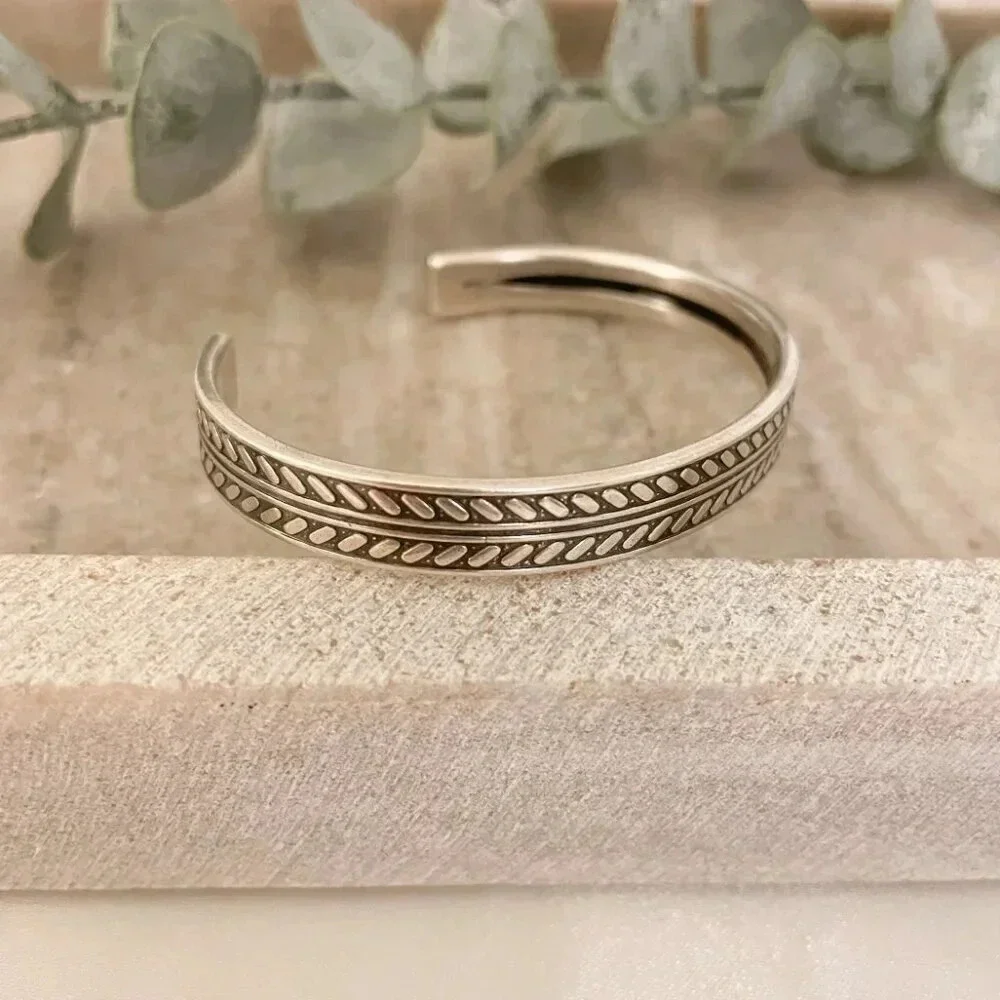 925 Sterling Silver Mens Bangle Bracelet Vintage Cuff Bracelet